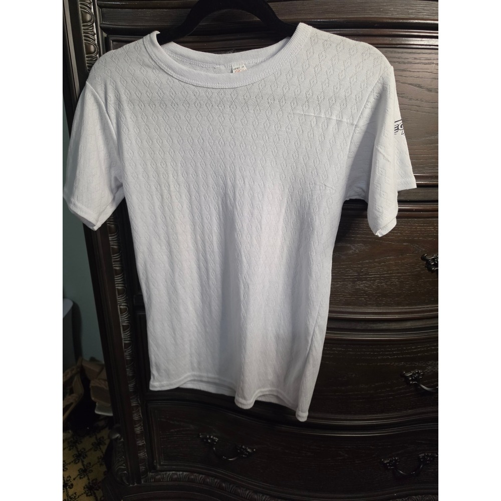 Cruz Bebe White Pointelle Knit T-Shirt Short Sleeve Elegangel Graphic Size 16